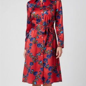 J. Crew Red and Blue Floral Long Sleeve Dress